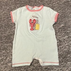 EUC Magnolia Baby blue stripe crawfish boil romper size 12mo